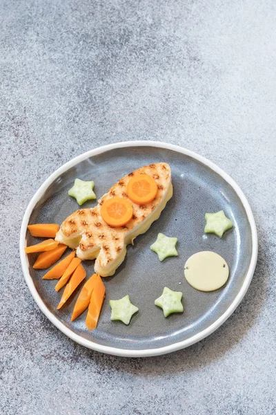 Funny grilled cheese sandwich look like rocket with stars — Stock Photo, Image