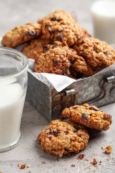 Haferkekse mit Preiselbeere und Pekannuss — Stockfoto