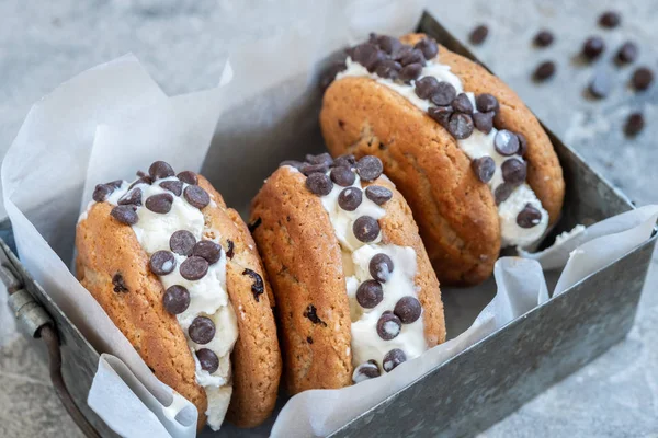 Cioccolato Chip Ice Cream Biscotti Panini — Foto Stock