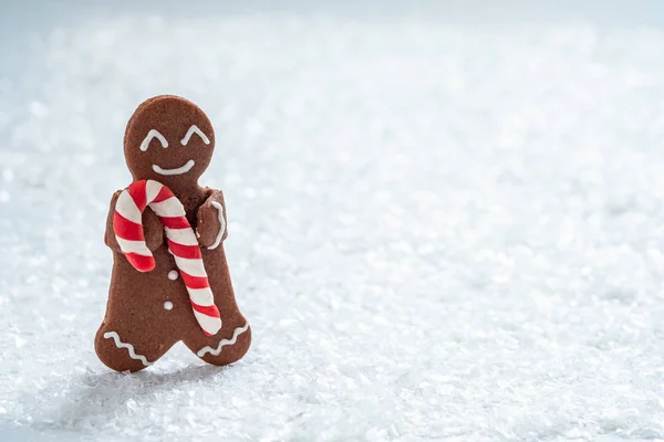 Biscuits au pain d'épice hommes avec minuscule bonhomme de neige massepain — Photo