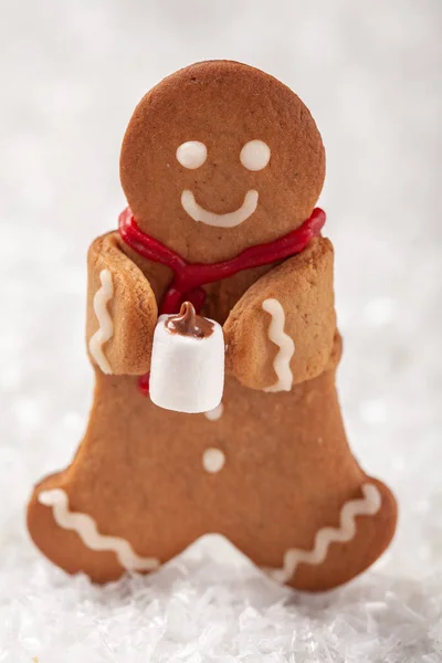 Küçük marshmallow fincan ile Komik Gingerbread çerez erkek — Stok fotoğraf