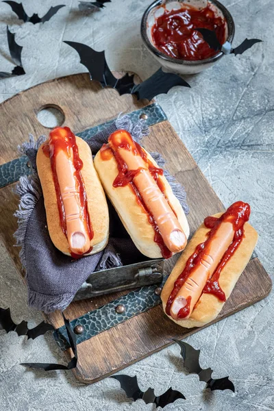 Creepy Halloween hot dog fingers