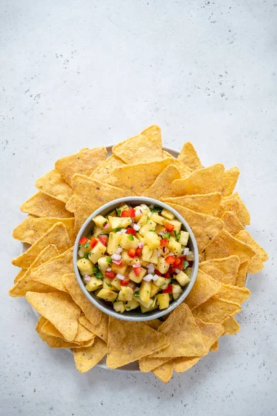 Salsa de piña con nachos —  Fotos de Stock