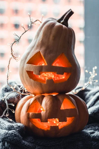 Cara de calabaza de Halloween Jack o linternas — Foto de Stock