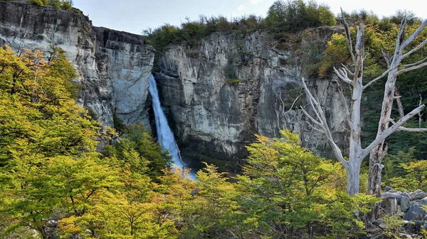 Vízesés Sziklák Őszi Erdőben Patagonia Argentína — Stock Fotó