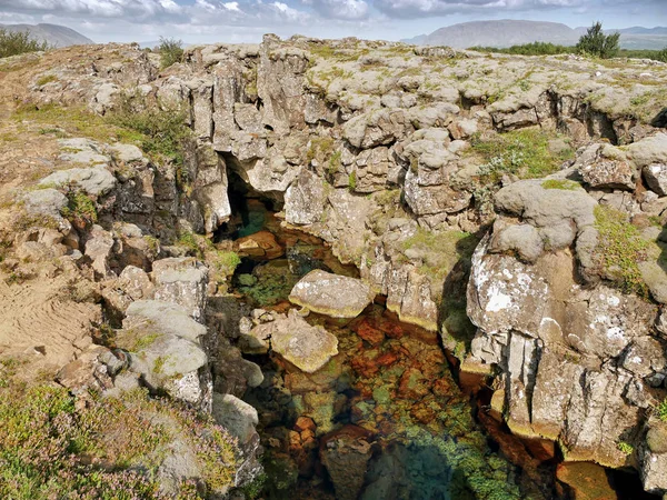 Iceland. Flooded earth crack. The break of the earth plates
