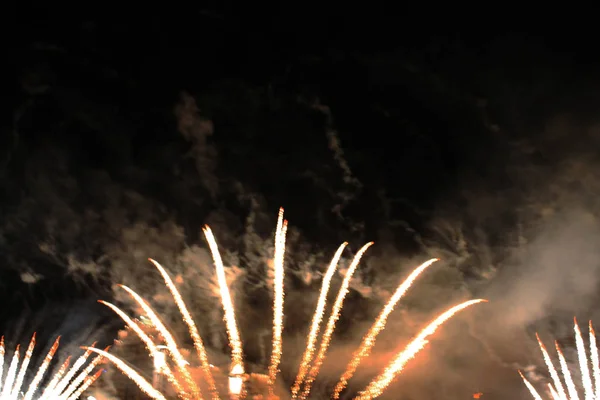 Espectáculo Fundo Noturno Fogos Artifício Fogos Artifício Férias Natal Ano — Fotografia de Stock