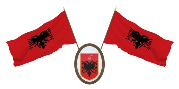 Nationale Vlag Het Wapen Van Albanië Achtergrond Voor Editors Ontwerpers — Stockfoto