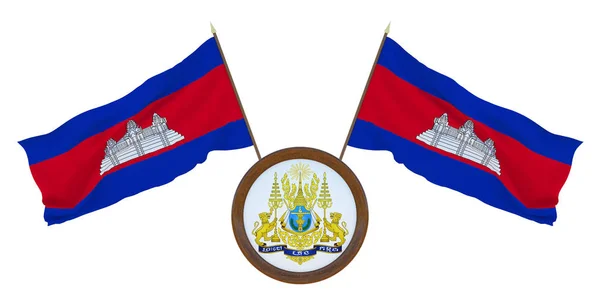 Flagga Och Vapen Kambodja Bakgrunden För Redaktörer Och Formgivare Nationell — Stockfoto