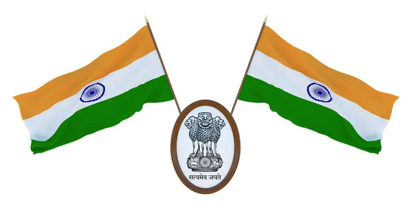 Εθνική Σημαία Και Εθνόσημο Της Ινδίας Υπόβαθρο Για Τους Συντάκτες — Φωτογραφία Αρχείου