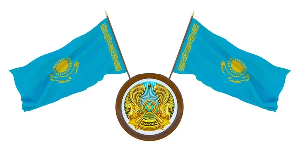 National Flag Coat Arms Kazakhstan Background Editors Designers National Holiday — Stock Photo, Image