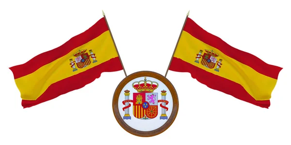 Εθνική Σημαία Και Εθνόσημο Της Ισπανίας Υπόβαθρο Για Τους Συντάκτες — Φωτογραφία Αρχείου