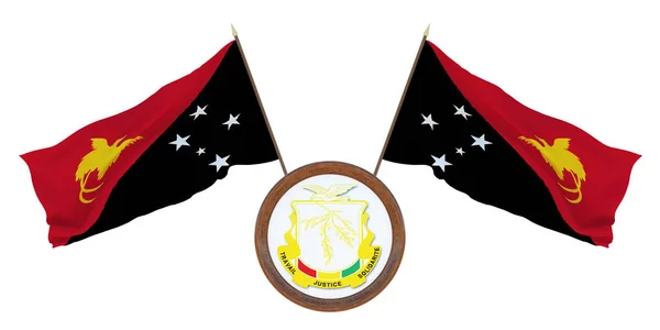 国旗とギニアの紋章付き外衣の 図です エディターとデザイナーの背景 パプア ニューギニアの国民の祝日 — ストック写真
