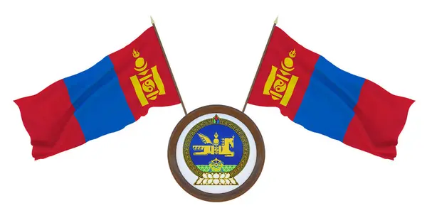 Nationalflagge Und Das Wappen Der Mongolei Hintergrund Für Redakteure Und — Stockfoto