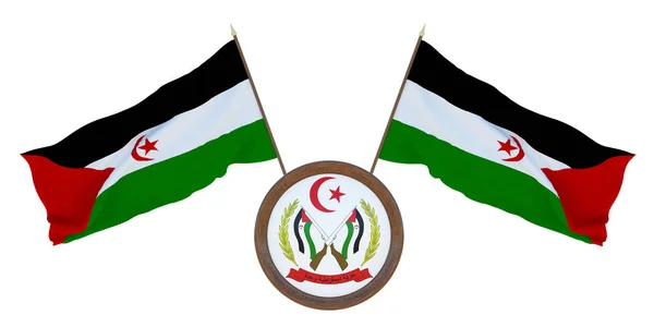 サハラ アラブ民主共和国の紋章付き外衣の 図です エディターとデザイナーの背景 国民の祝日 — ストック写真