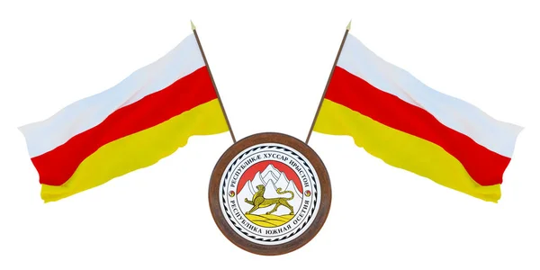 Nationale Vlag Het Wapen Illustratie Van Zuid Ossetië Achtergrond Voor — Stockfoto