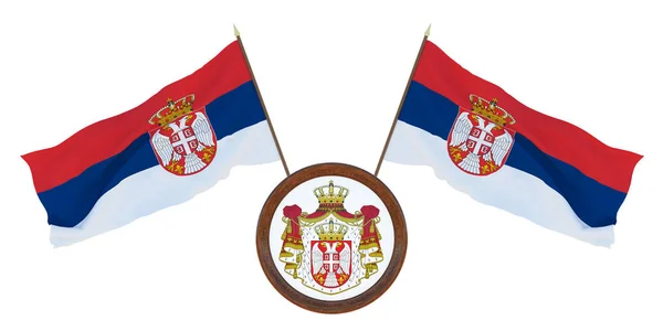 Bandera Nacional Escudo Armas Ilustración Serbia Antecedentes Para Editores Diseñadores — Foto de Stock