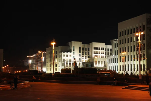 Capital República Belarús Minsk Plaza Independencia Vista Nocturna — Foto de Stock