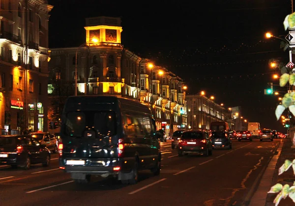 Capital República Bielorrússia Minsk Avenida Independência Visão Noturna — Fotografia de Stock