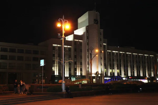 Capital República Bielorrússia Minsk Praça Independência Visão Noturna — Fotografia de Stock