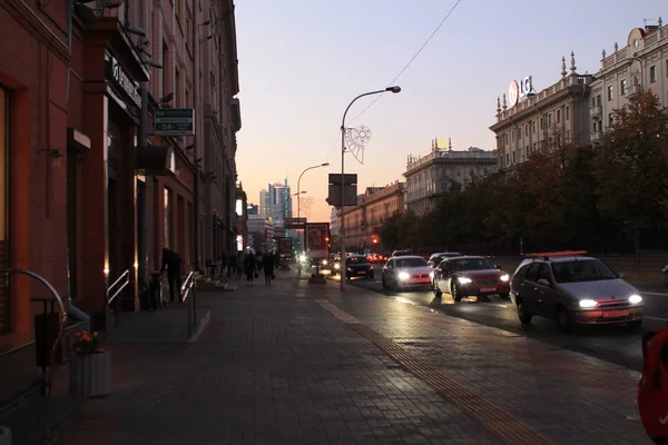 Capitale Della Repubblica Bielorussia Minsk Lenin Street Vista Notturna — Foto Stock