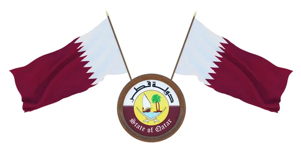 Bandera Nacional Escudo Armas Ilustración Qatar Antecedentes Para Editores Diseñadores —  Fotos de Stock