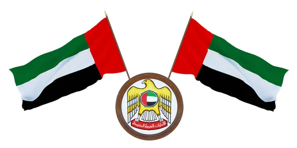 Bandeira Nacional Brasão Armas Ilustração Dos Emirados Árabes Unidos Antecedentes — Fotografia de Stock