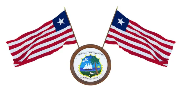Bandera Nacional Escudo Armas Ilustración Liberia Antecedentes Para Editores Diseñadores —  Fotos de Stock