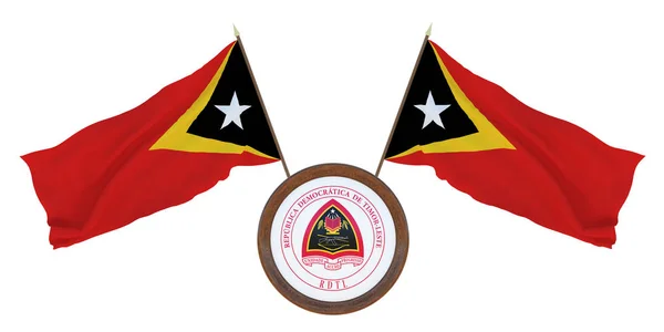 国旗和徽章3D 例证东帝汶 编辑和设计人员的背景 国庆节 — 图库照片