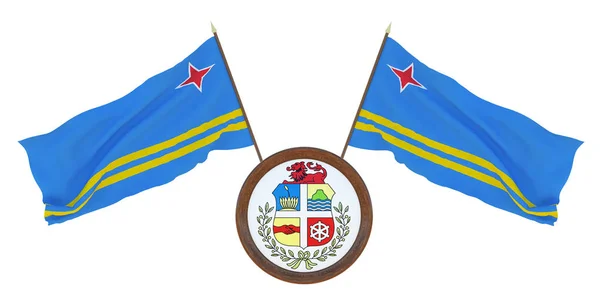 Bandera Nacional Escudo Armas Ilustración Aruba Antecedentes Para Editores Diseñadores — Foto de Stock
