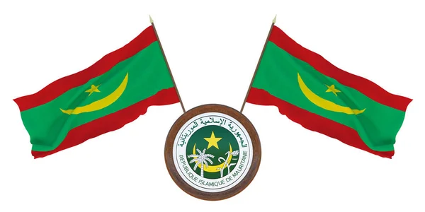 Bandeira Nacional Brasão Armas Ilustração Mauritânia Antecedentes Para Editores Designers — Fotografia de Stock