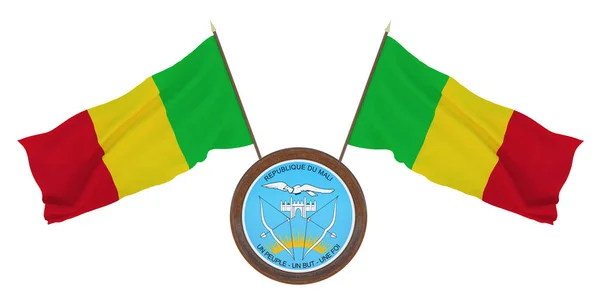 Bandera Nacional Escudo Armas Ilustración Malí Fondo Con Bandera Malí — Foto de Stock