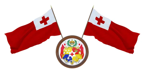 Flagga Och Vapen Illustration Tonga Bakgrund Med Flagga Tonga — Stockfoto
