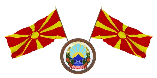 Bandera Nacional Escudo Armas Ilustración Macedonia Fondo Con Bandera Macedonia —  Fotos de Stock