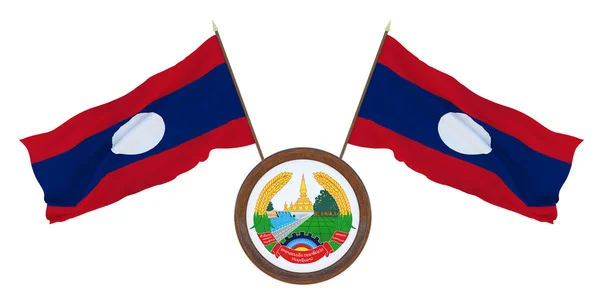 Národní Vlajka Kabátek Zbraněmi Ilustrace Laosu Zázemí Pro Redaktory Návrháře — Stock fotografie
