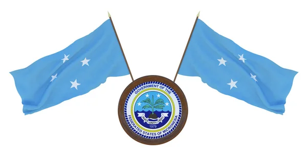 Bandera Nacional Escudo Armas Ilustración Micronesia Antecedentes Para Editores Diseñadores —  Fotos de Stock