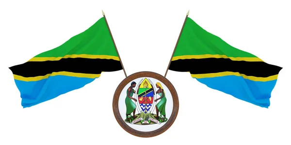 Drapeau National Armoiries Illustration Tanzanie Contexte Pour Les Éditeurs Les — Photo