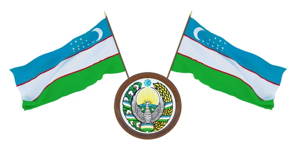 Nationale Vlag Het Wapen Illustratie Van Oezbekistan Achtergrond Voor Editors — Stockfoto