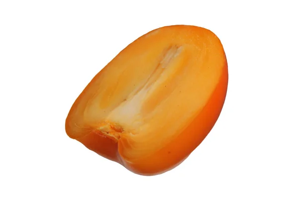 Son derece hoş tat persimmons yarısı. Beyaz arka plan üzerinde izole