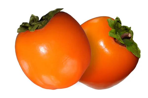 Two Juicy Tasty Persimmon Fruits Isolated White Background — Stock Photo, Image