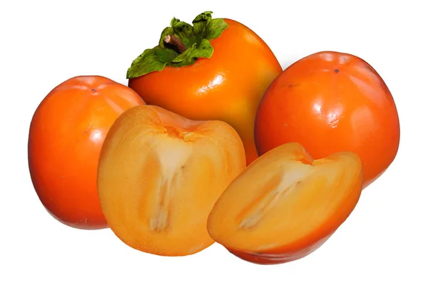 Drie Heerlijke Sappige Persimmon Vruchten Met Twee Dekens Een Afgelegen — Stockfoto