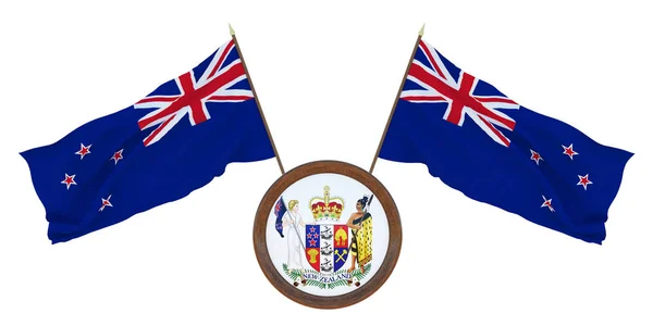 Εθνική Σημαία Και Εθνόσημο Απεικόνιση Της Νέας Ζηλανδίας Υπόβαθρο Για Φωτογραφία Αρχείου