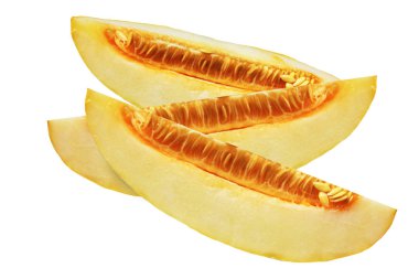  üç dilim beyaz arka plan üzerinde izole taze olgunlaşmış kavun