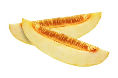 İki dilim taze kavun beyaz arka plan üzerinde izole