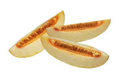  Üç beyaz arka plan üzerinde izole kavun dilim dilim