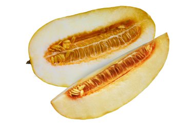 yarım ve dilim taze kavun beyaz arka plan üzerinde izole