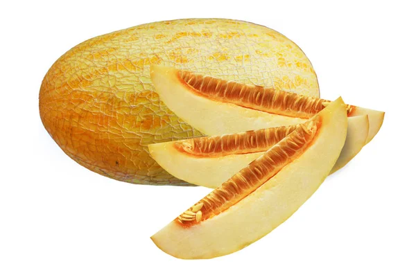 Rfesh Juicy Melon Three Slices Isolated White Background — ストック写真