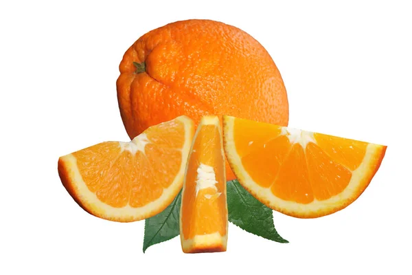 Összetétel Narancs Ingyenes Szelet Egy Elszigetelt Fehér Background — Stock Fotó