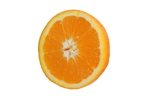 Samenstelling Met Smakelijke Helft Van Oranje Een Afgelegen Witte Achtergrond — Stockfoto