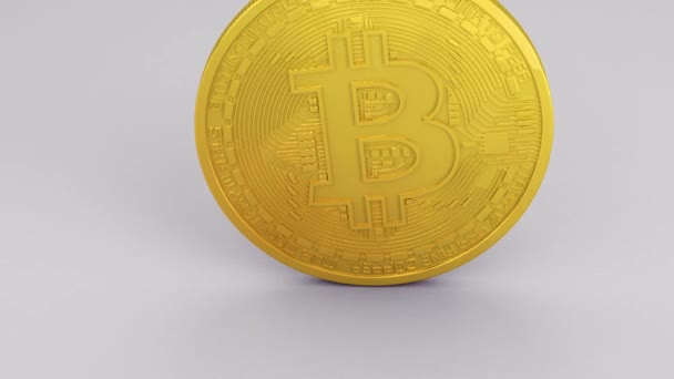 Bitcoin Dorato Btc Isolato Sfondo Bianco Rendering Bitcoin Isometrico Pezzo — Video Stock